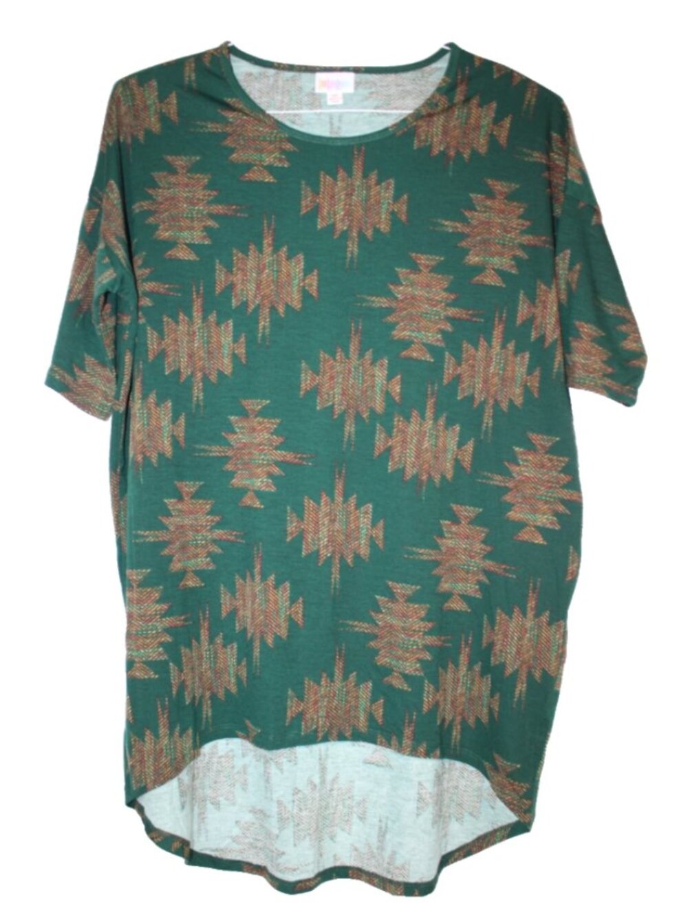 LuLaRoe IRMA T Shirt Women's Top Short Sleeves NWT Size XS XSmall Green Aztec